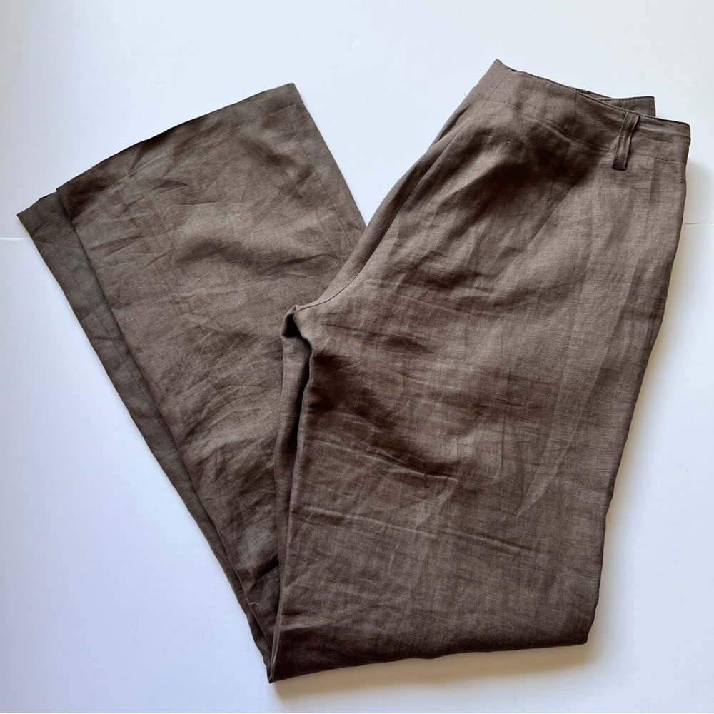 Bandolera Wide Leg Linen Pants Trousers Slacks Boho Espresso Brown Size EU 38